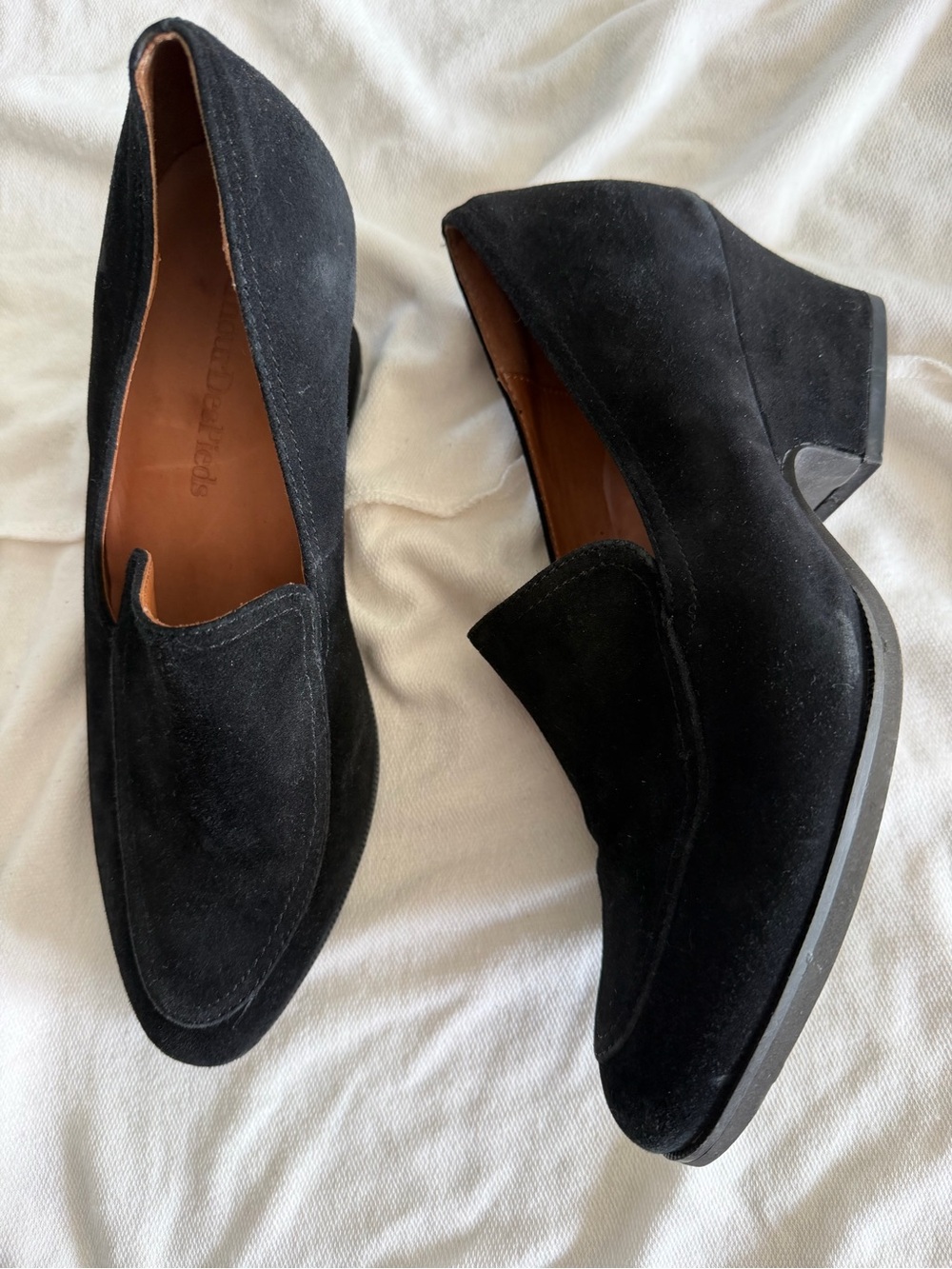 L’Amour Des Pieds Black Suede Loafers Women’s 8.5 M Leather Block Heel - Picture 2 of 6